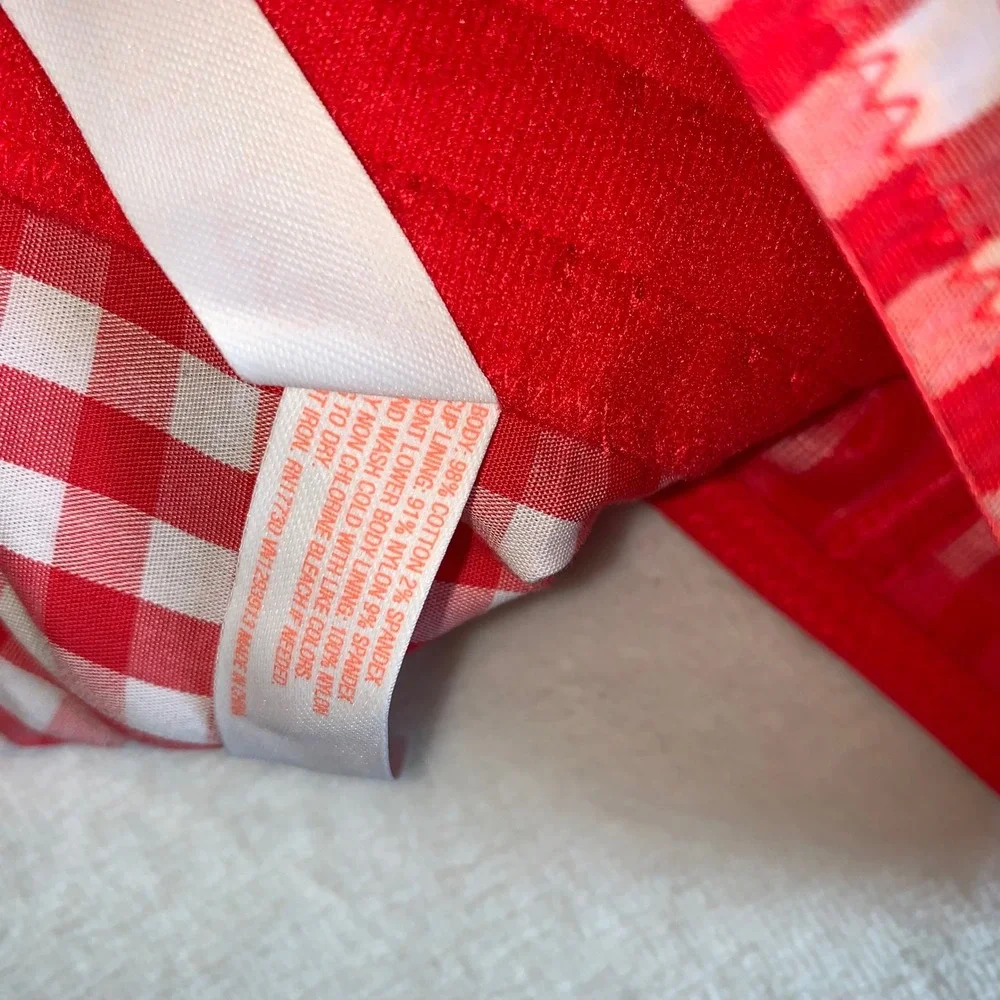 Colsie red and white gingham check picnic cotton longline bra bralette XS new